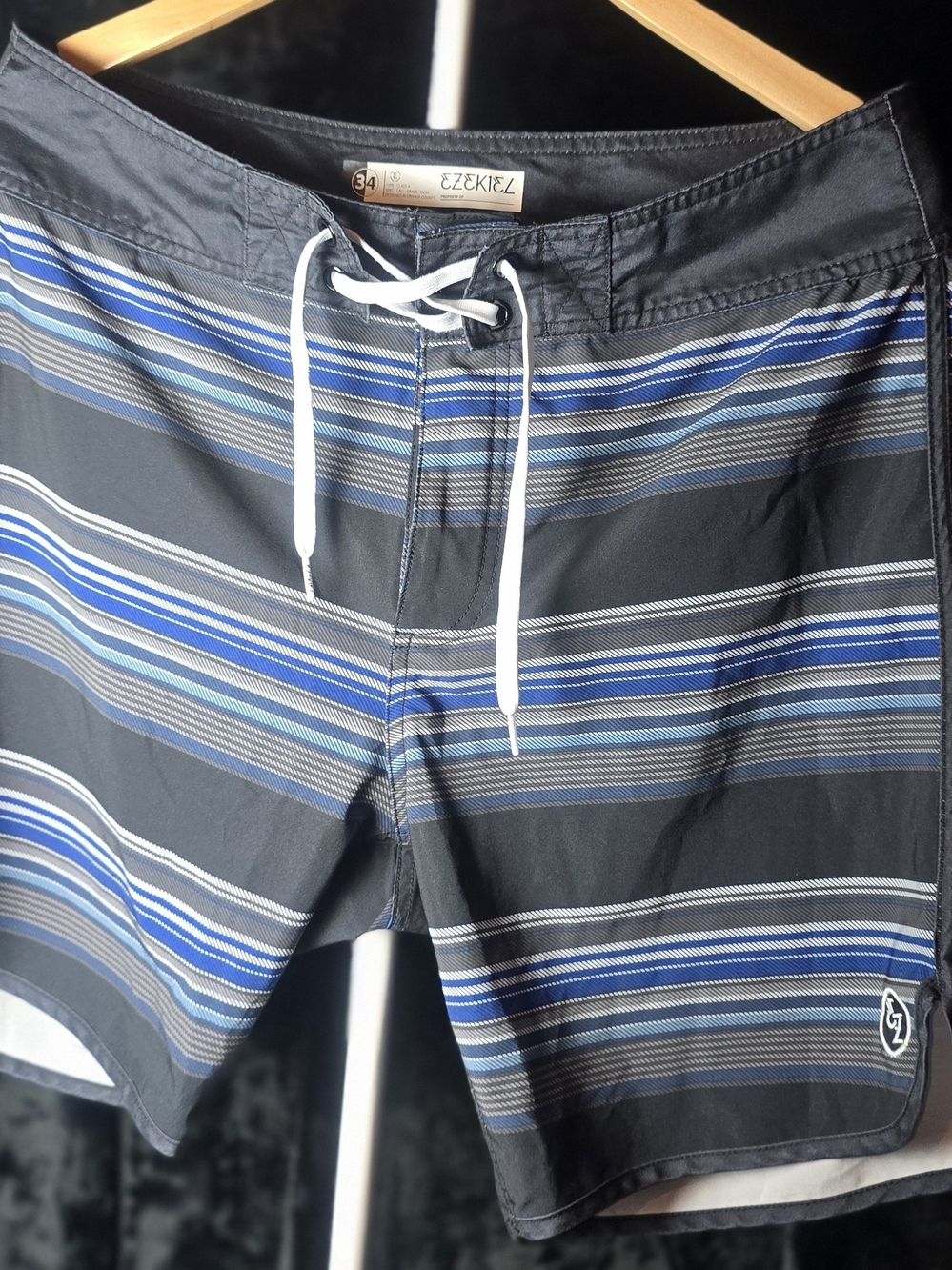 Ezekiel Black and Blue Striped Swim Board Shorts